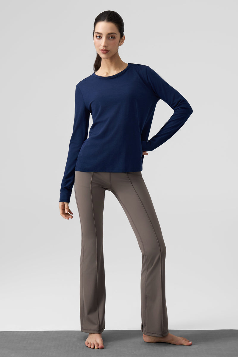 Women's Open Back Long Sleeve Workout Top Modal Wool Blend
