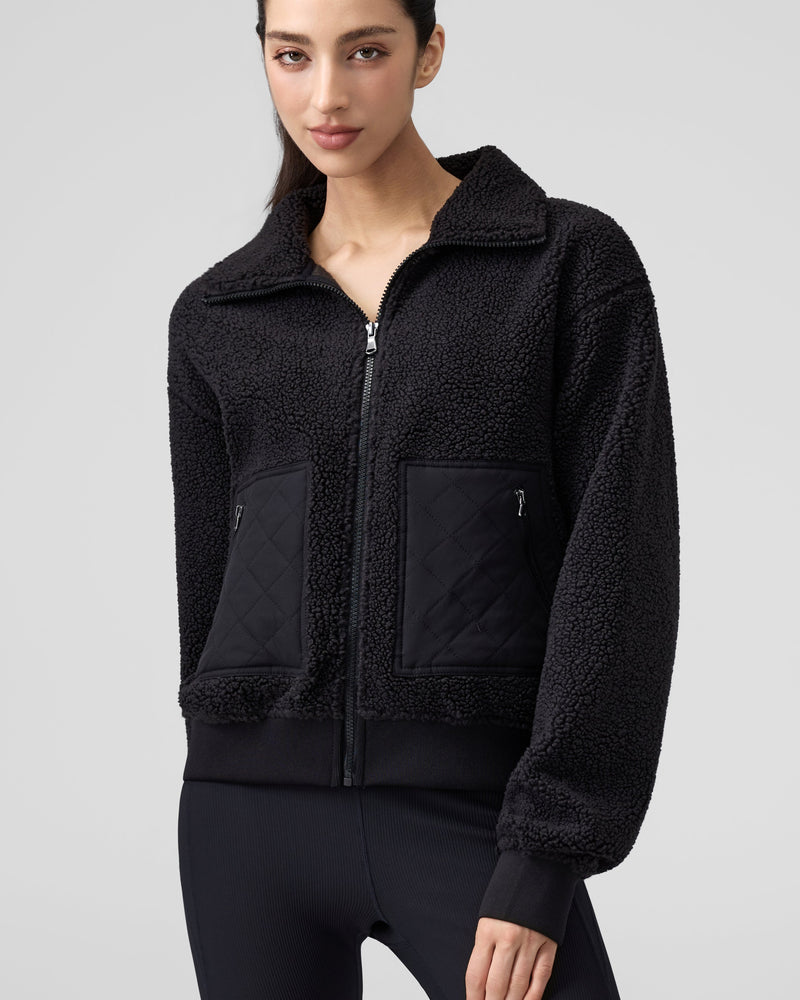 Teddy Quilted Zippered Pockets Jacket