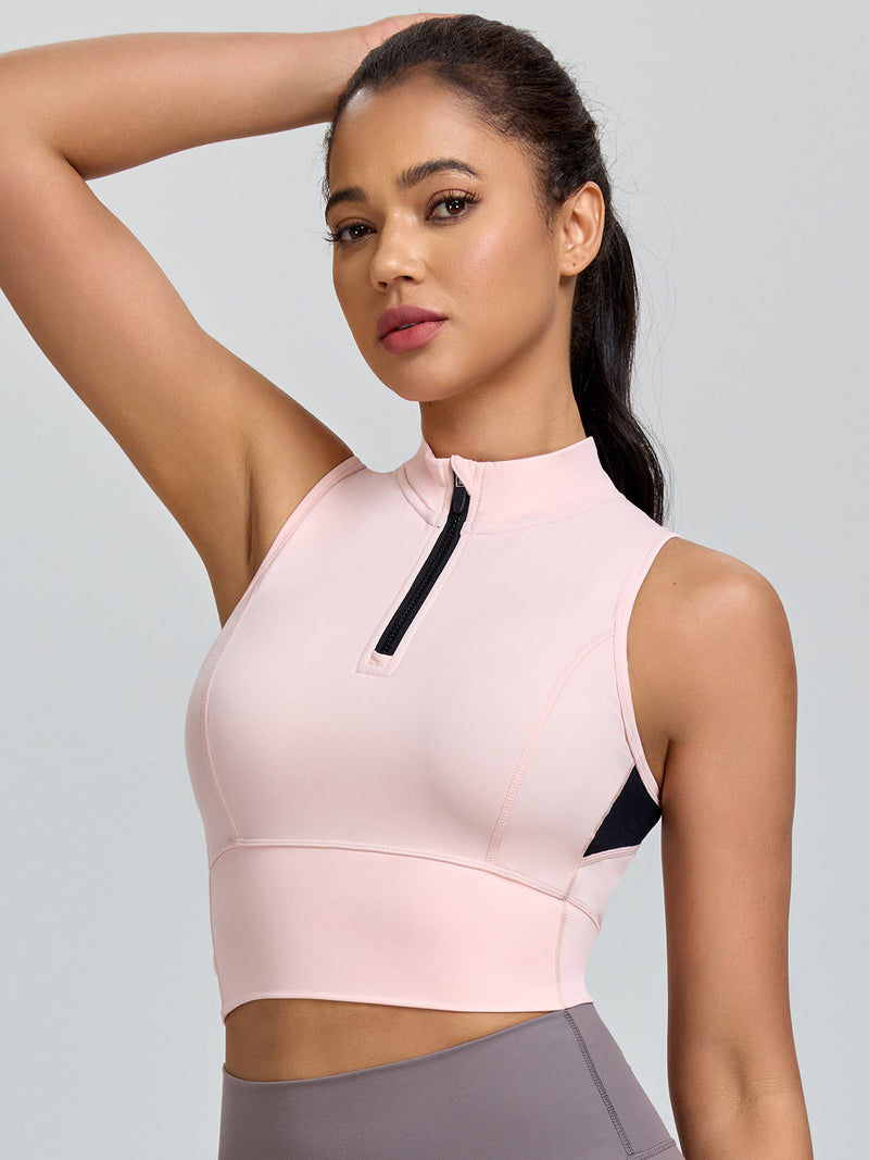 Half-Zip Stand-up Collar Crop Tank