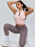 Half-Zip Stand-up Collar Crop Tank