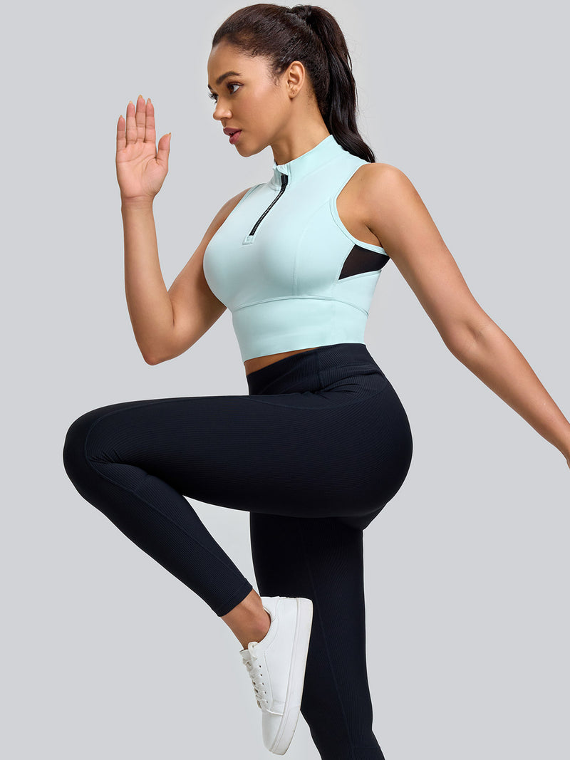 Half-Zip Stand-up Collar Crop Tank